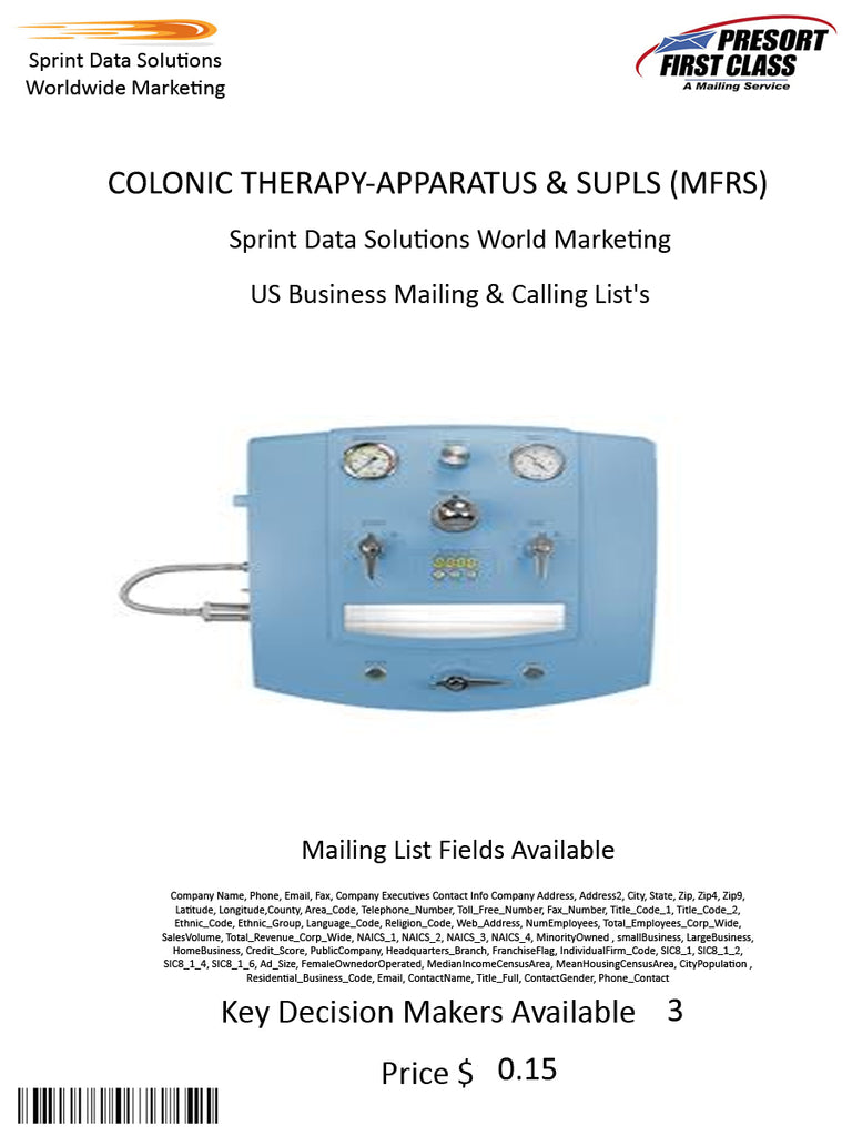 COLONIC THERAPY-APPARATUS & SUPLS (MFRS)