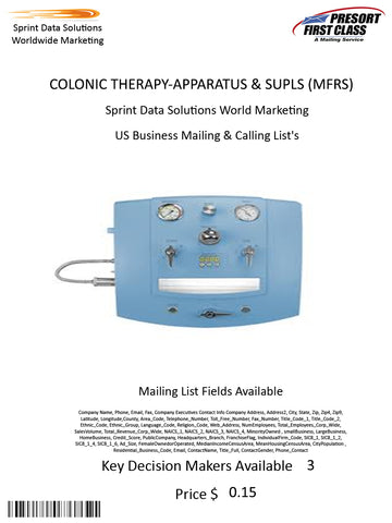 COLONIC THERAPY-APPARATUS & SUPLS (MFRS)