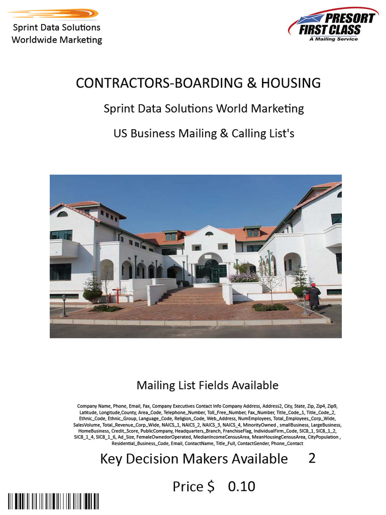 CONTRACTORS-BOARDING & HOUSING