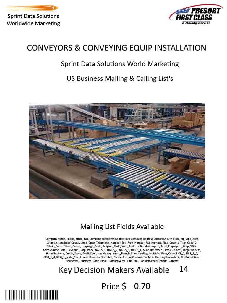 CONVEYORS & CONVEYING EQUIP INSTALLATION