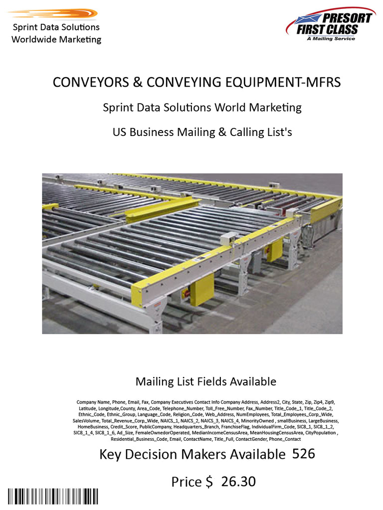 CONVEYORS & CONVEYING EQUIPMENT-MFRS