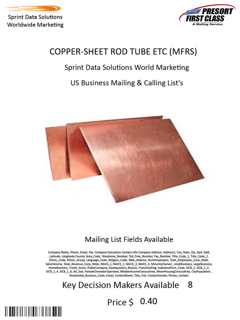 COPPER-SHEET ROD TUBE ETC (MFRS)