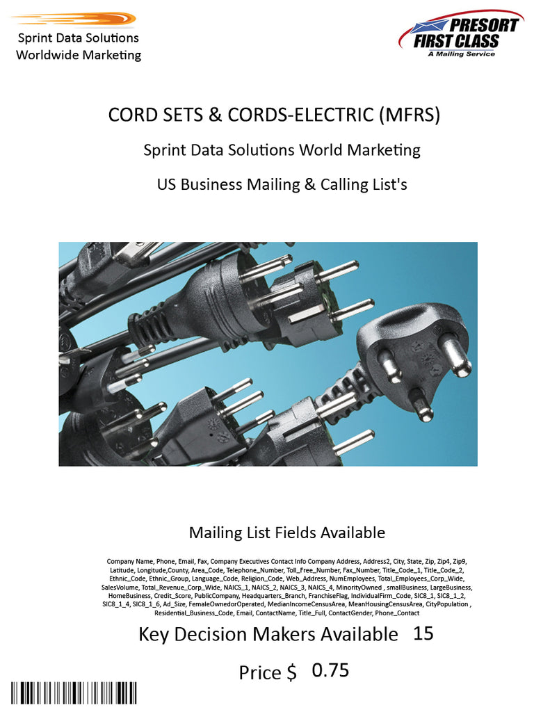 CORD SETS & CORDS-ELECTRIC (MFRS)
