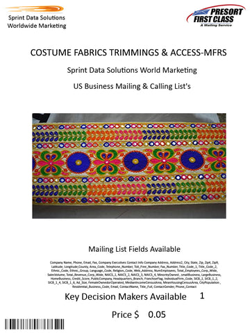 COSTUME FABRICS TRIMMINGS & ACCESS-MFRS