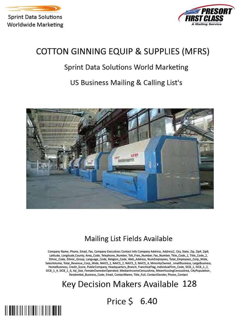 COTTON GINNING EQUIP & SUPPLIES (MFRS)