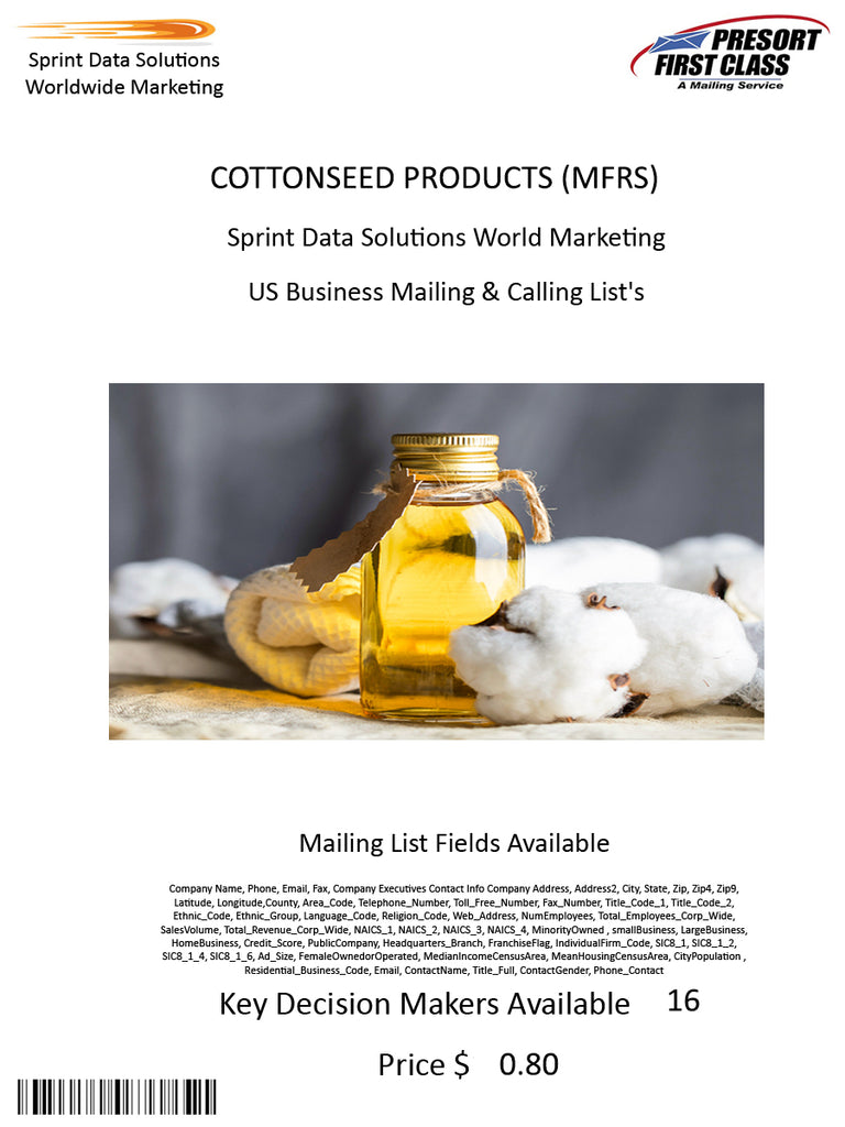 COTTONSEED PRODUCTS (MFRS)