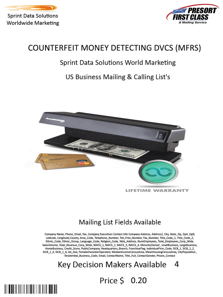 COUNTERFEIT MONEY DETECTING DVCS (MFRS)