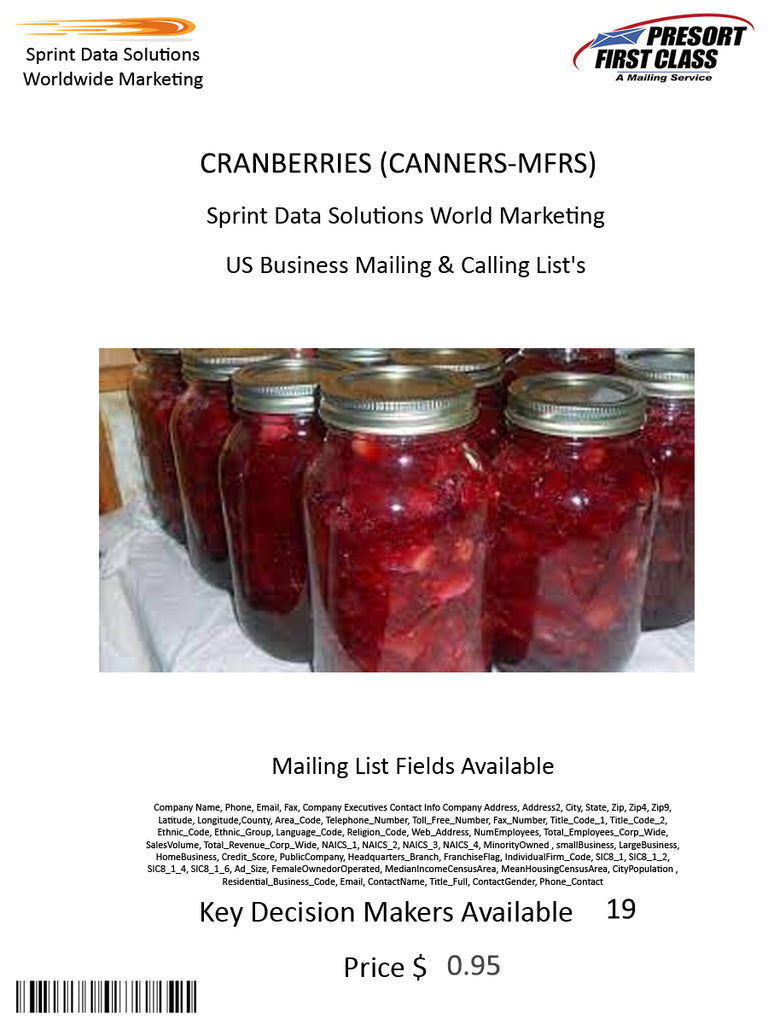 CRANBERRIES (CANNERS-MFRS)