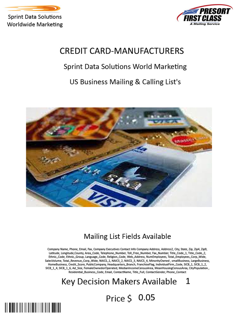 CREDIT CARD-MANUFACTURERS