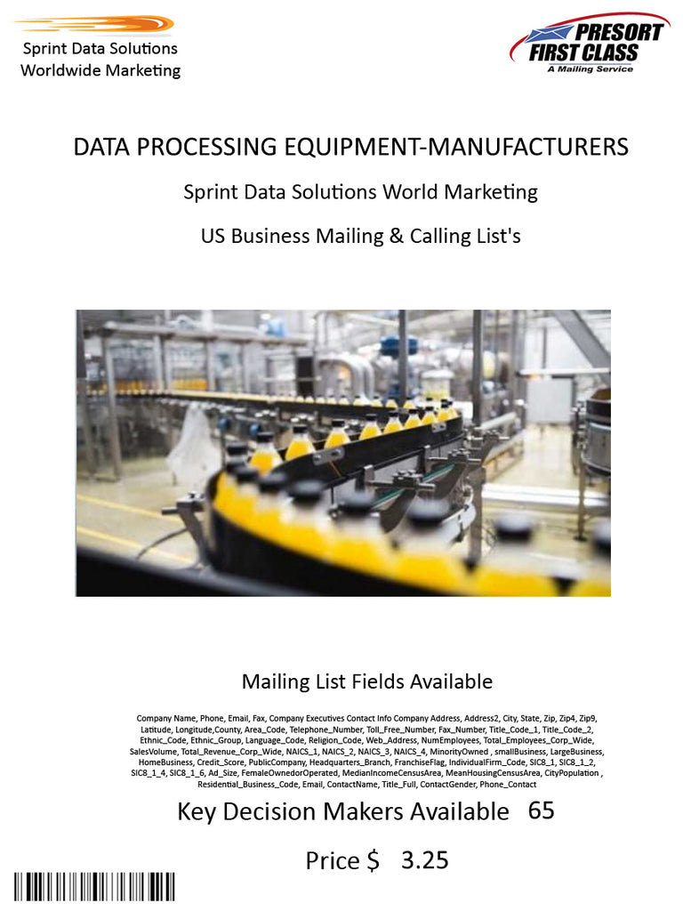 DATA PROCESSING EQUIPMENT-MANUFACTURERS