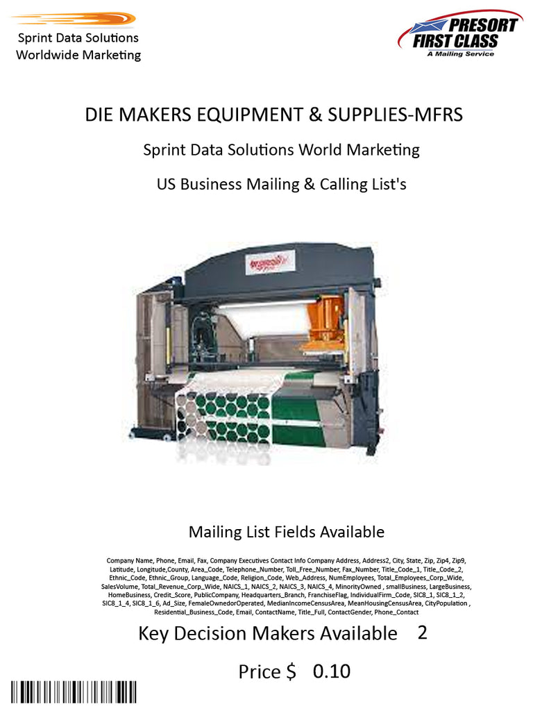 DIE MAKERS EQUIPMENT & SUPPLIES-MFRS