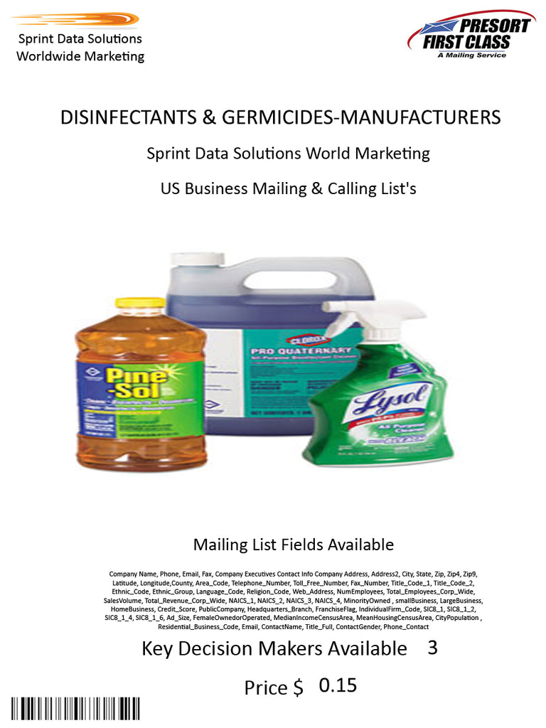 DISINFECTANTS & GERMICIDES-MANUFACTURERS