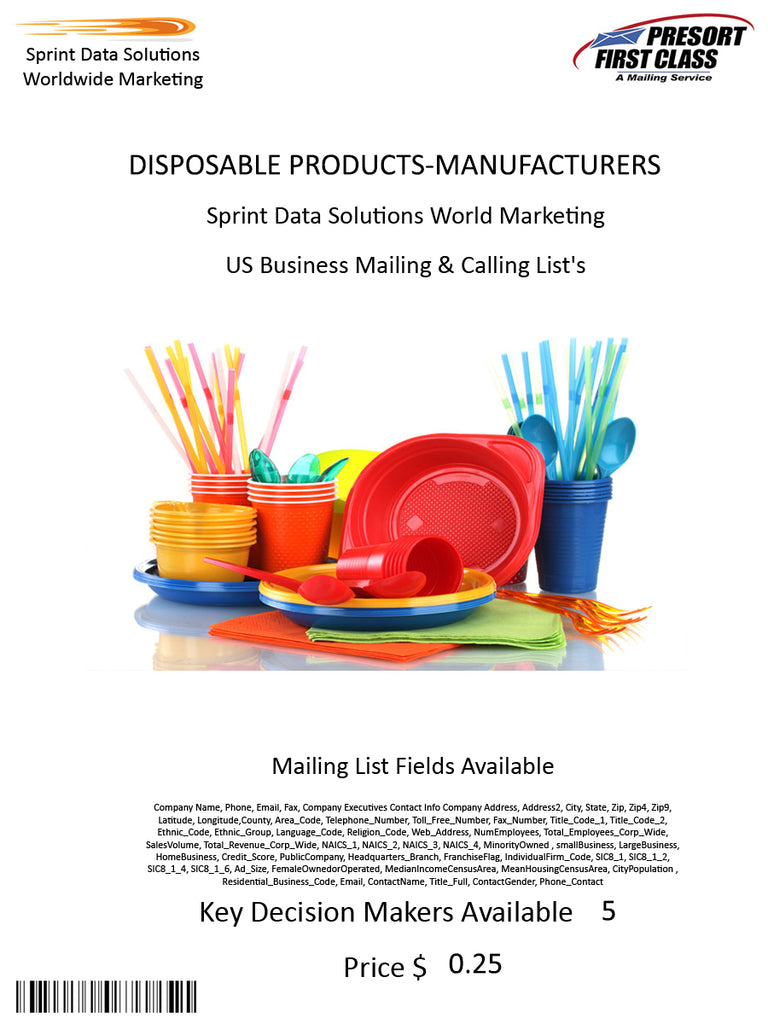 DISPOSABLE PRODUCTS-MANUFACTURERS