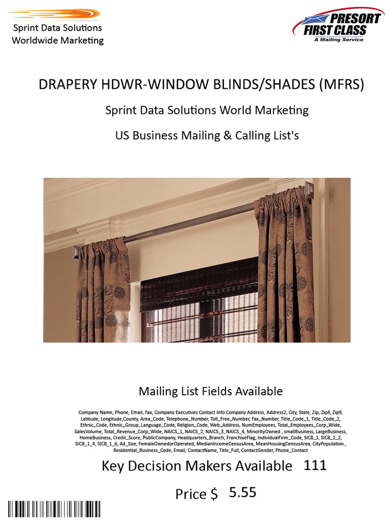 DRAPERY HDWR-WINDOW BLINDS/SHADES (MFRS)