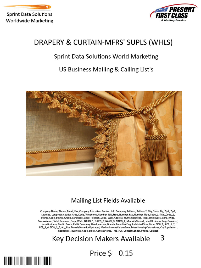 DRAPERY & CURTAIN-MFRS' SUPLS (WHLS)