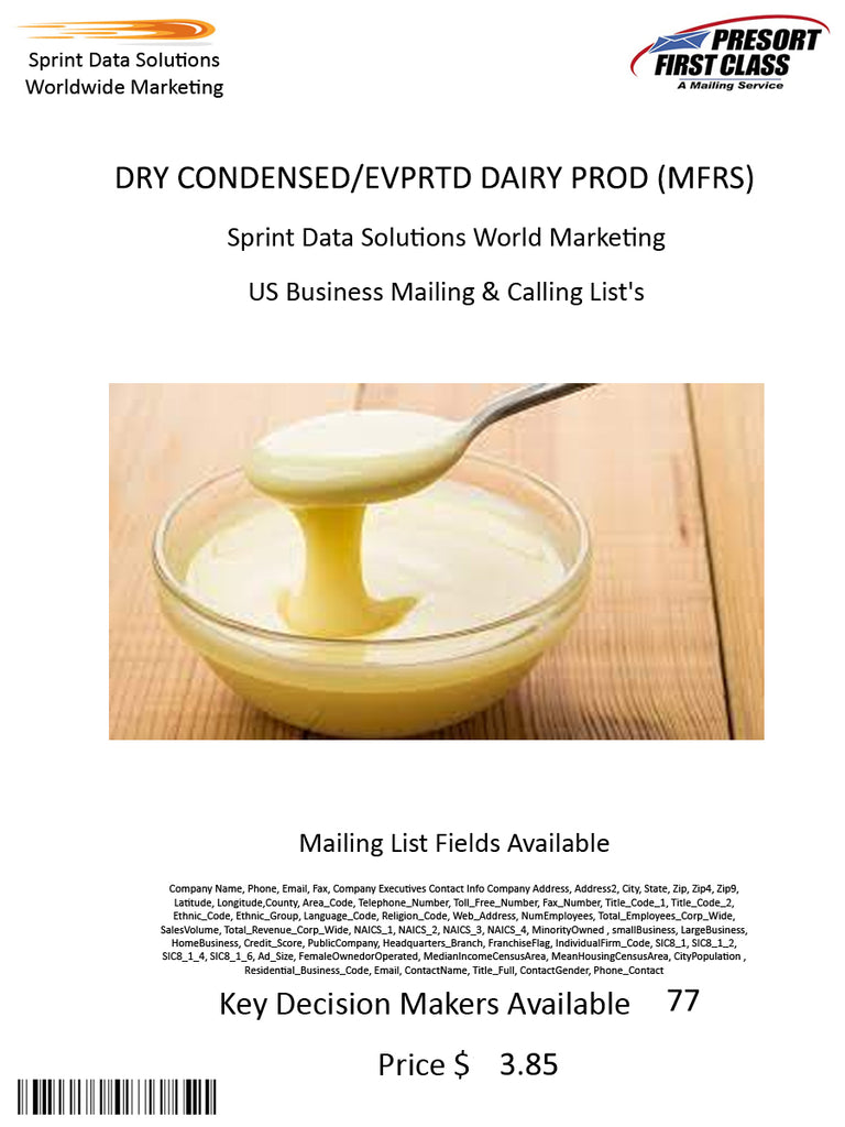 DRY CONDENSED/EVPRTD DAIRY PROD (MFRS)