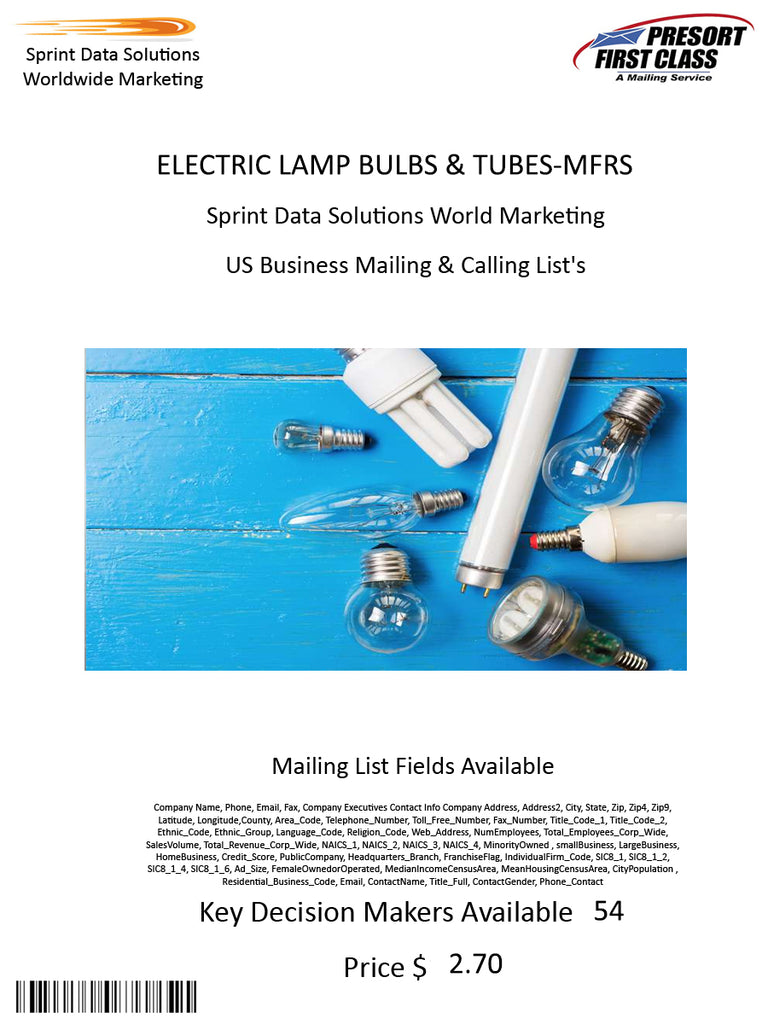 ELECTRIC LAMP BULBS & TUBES-MFRS