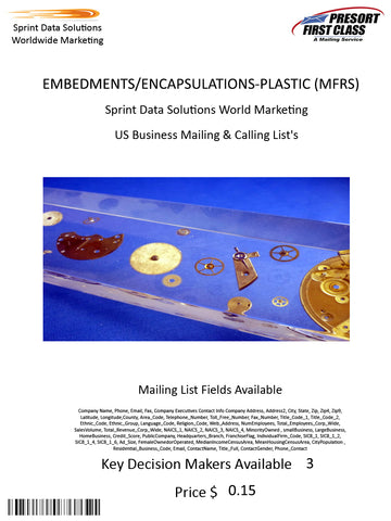 EMBEDMENTS/ENCAPSULATIONS-PLASTIC (MFRS)