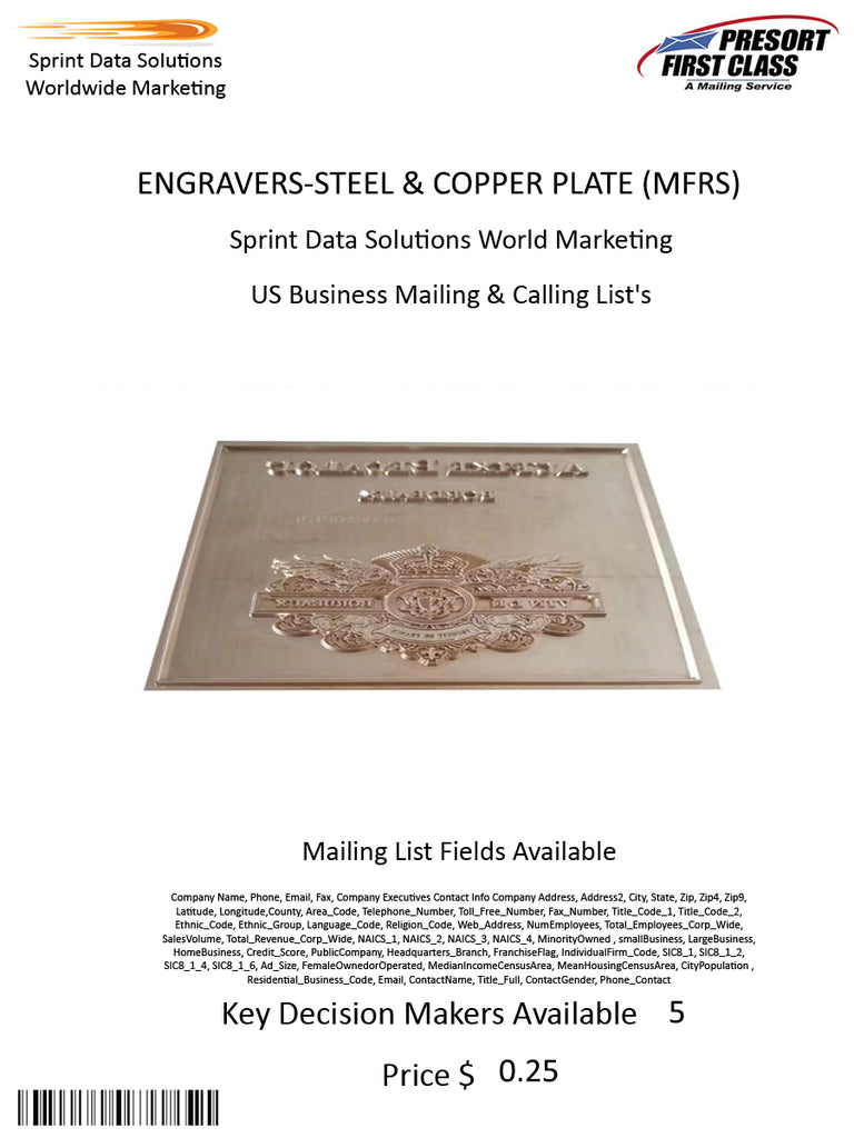 ENGRAVERS-STEEL & COPPER PLATE (MFRS)