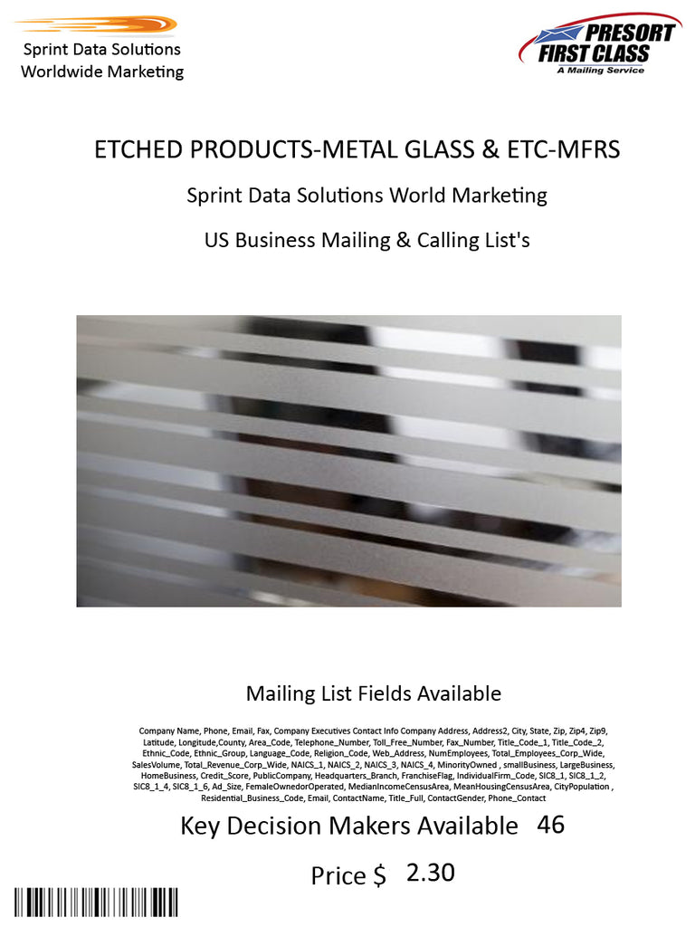 ETCHED PRODUCTS-METAL GLASS & ETC-MFRS