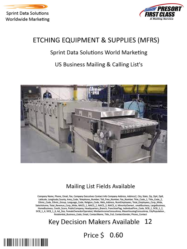 ETCHING EQUIPMENT & SUPPLIES (MFRS)