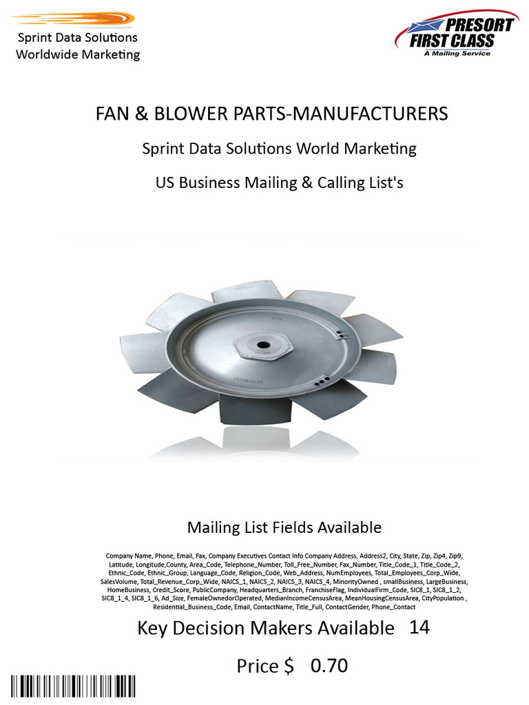 FAN & BLOWER PARTS-MANUFACTURERS