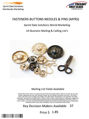 FASTENERS-BUTTONS NEEDLES & PINS (MFRS)