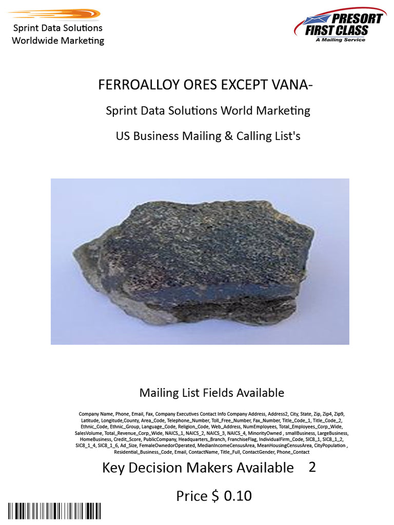 FERROALLOY ORES EXCEPT VANADIUM