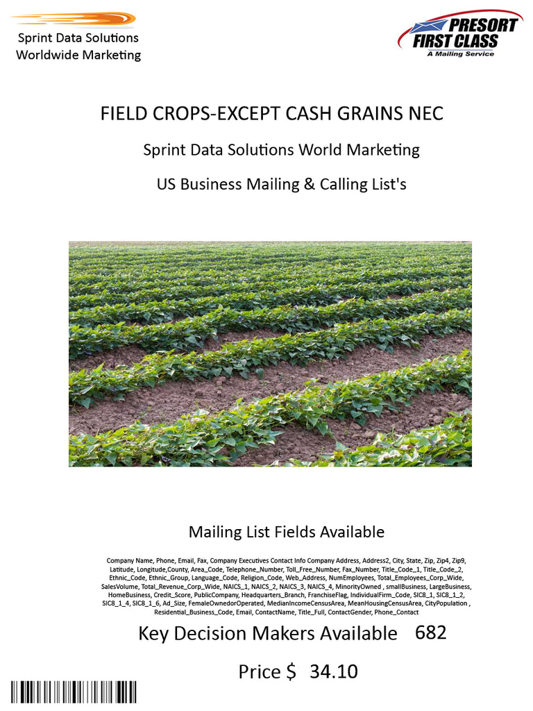 FIELD CROPS-EXCEPT CASH GRAINS NEC