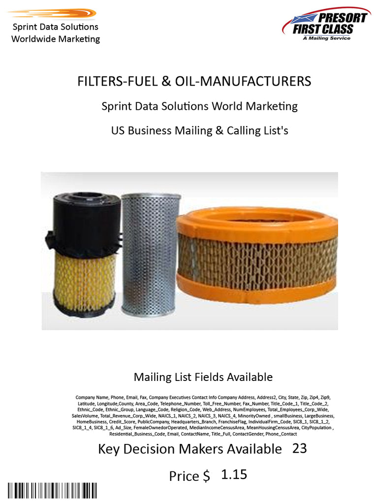 FILTERS-FUEL & OIL-MANUFACTURERS
