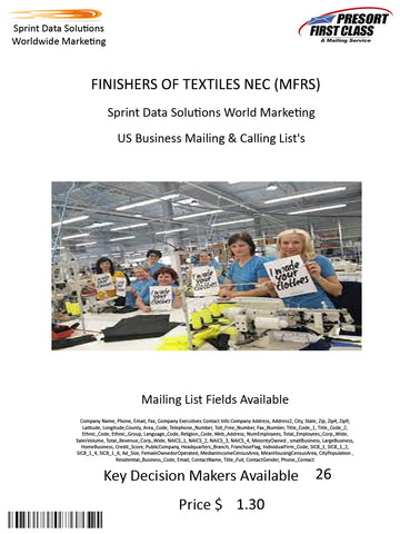 FINISHERS OF TEXTILES NEC (MFRS)