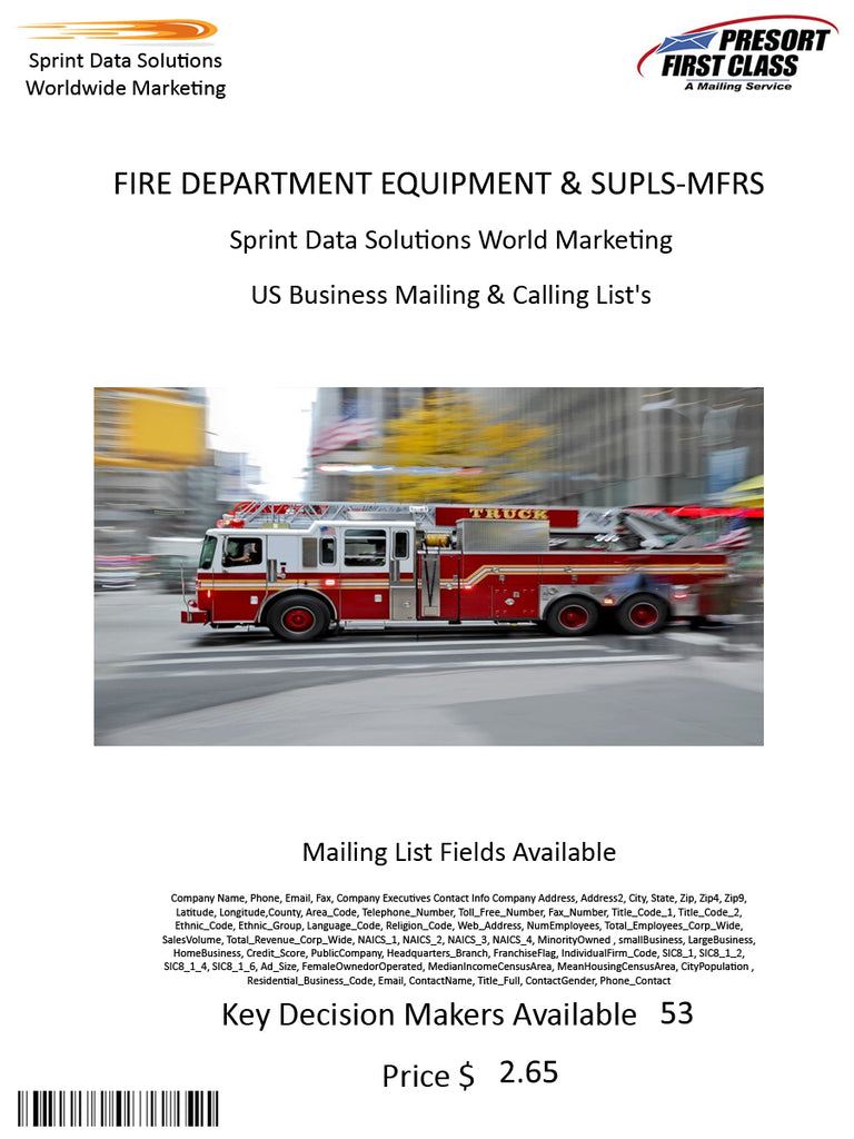 FIRE DEPARTMENT EQUIPMENT & SUPLS-MFRS