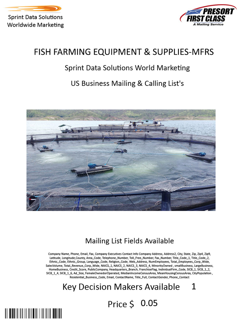 FISH FARMING EQUIPMENT & SUPPLIES-MFRS