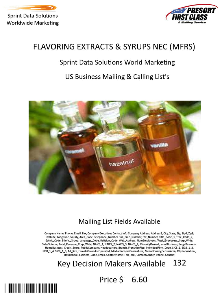 FLAVORING EXTRACTS & SYRUPS NEC (MFRS)