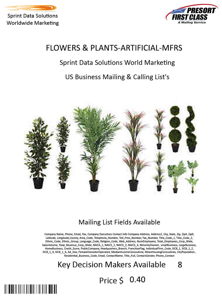 FLOWERS & PLANTS-ARTIFICIAL-MFRS