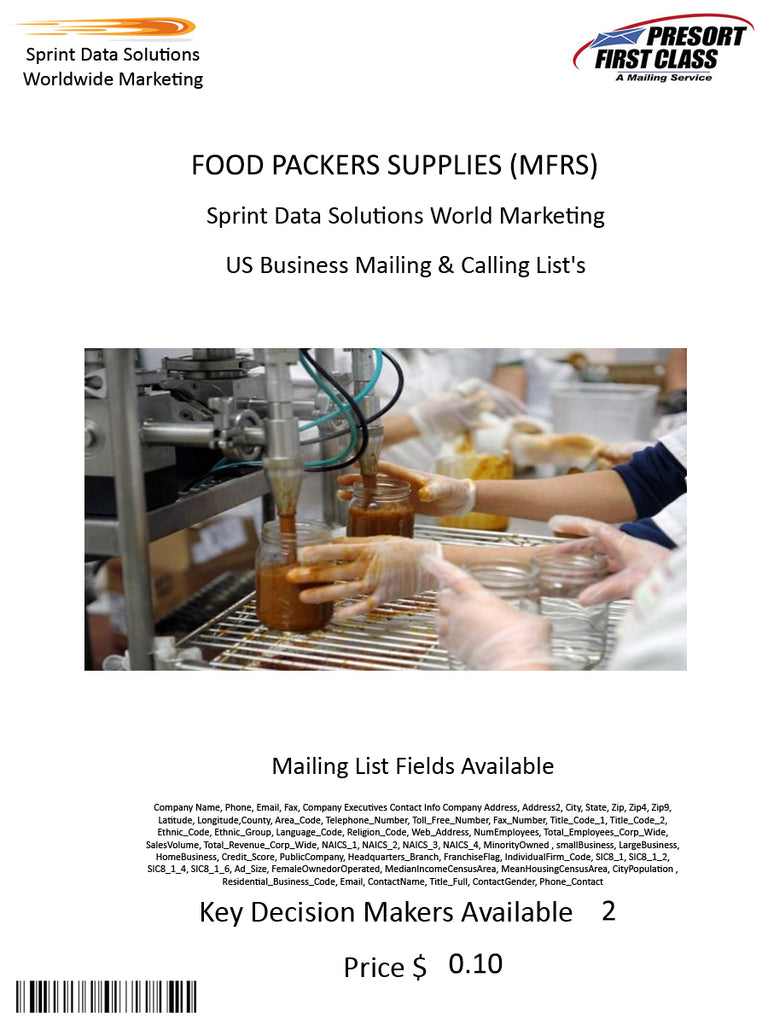 FOOD PACKERS SUPPLIES (MFRS)