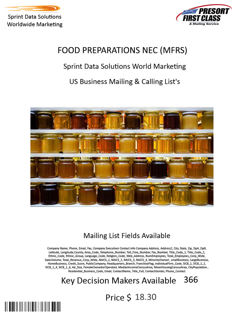 FOOD PREPARATIONS NEC (MFRS)