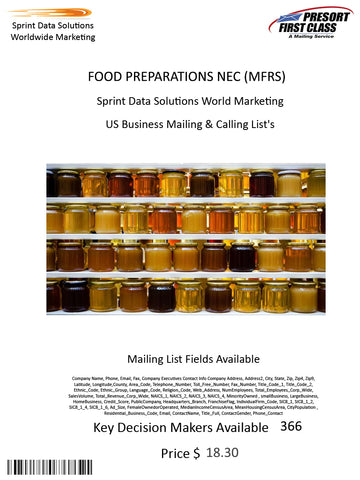 FOOD PREPARATIONS NEC (MFRS)