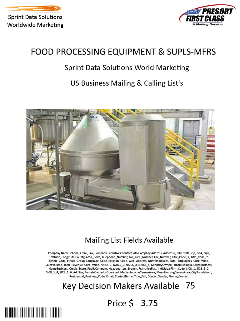 FOOD PROCESSING EQUIPMENT & SUPLS-MFRS