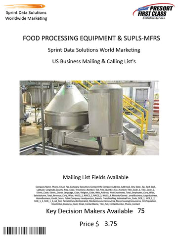 FOOD PROCESSING EQUIPMENT & SUPLS-MFRS