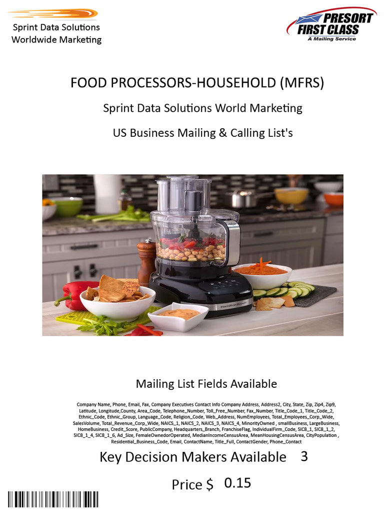 FOOD PROCESSORS-HOUSEHOLD (MFRS)