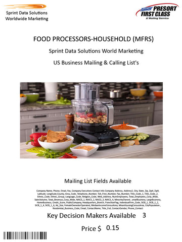 FOOD PROCESSORS-HOUSEHOLD (MFRS)