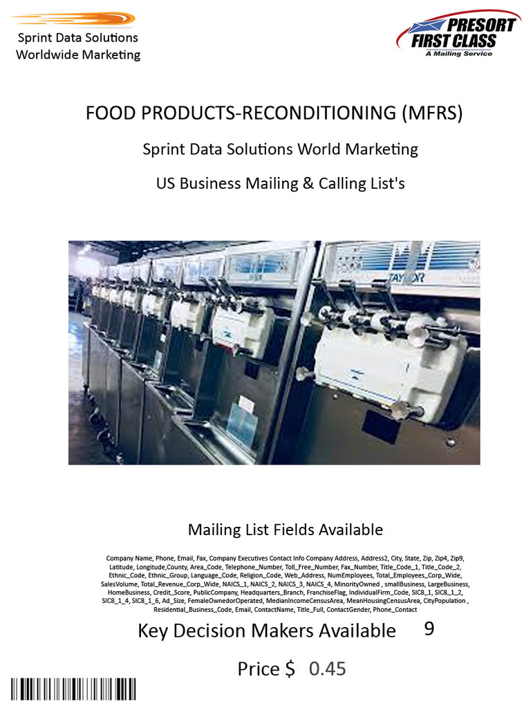 FOOD PRODUCTS-RECONDITIONING (MFRS)