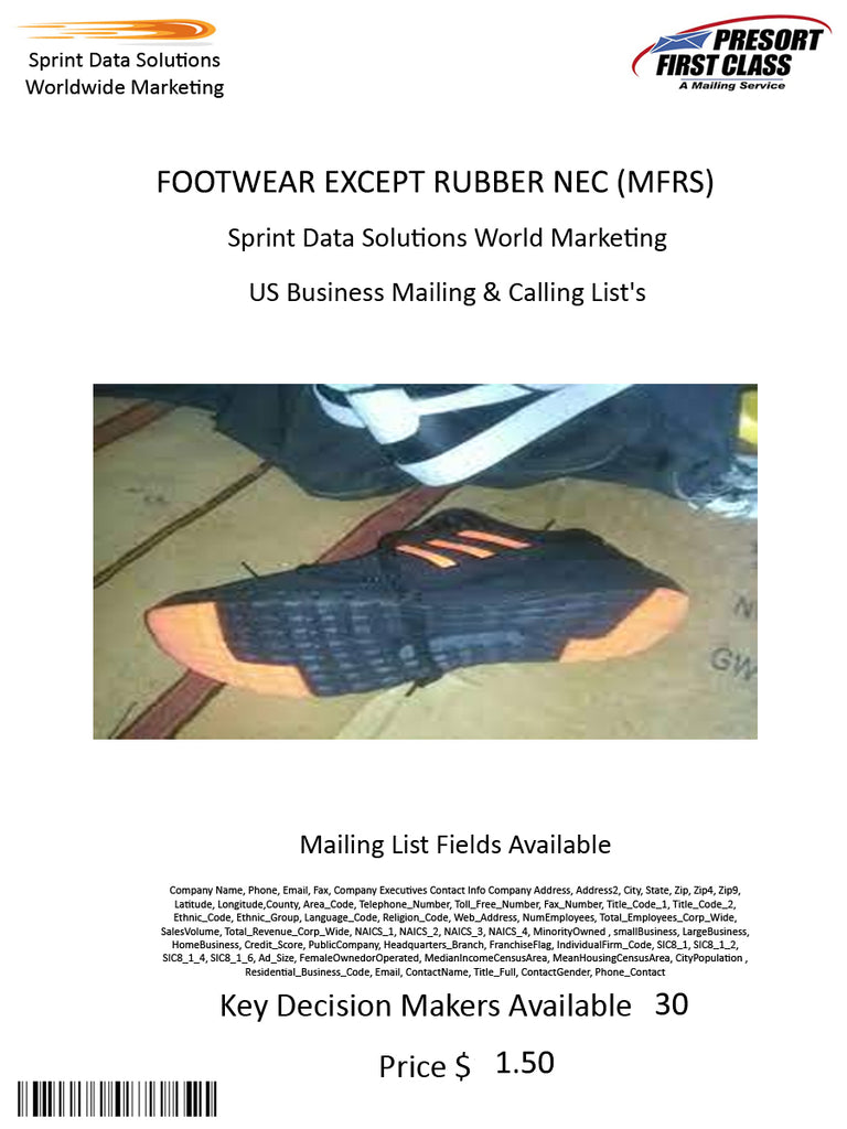 FOOTWEAR EXCEPT RUBBER NEC (MFRS)