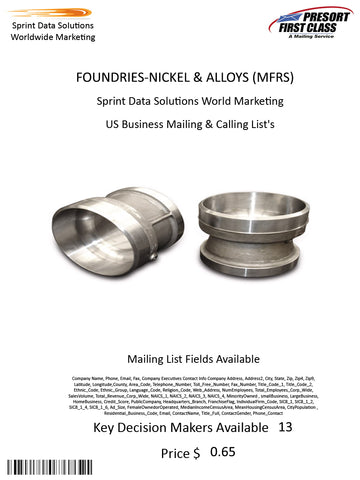 FOUNDRIES-NICKEL & ALLOYS (MFRS)