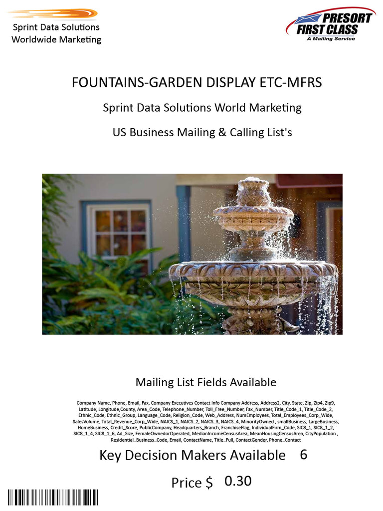 FOUNTAINS-GARDEN DISPLAY ETC-MFRS