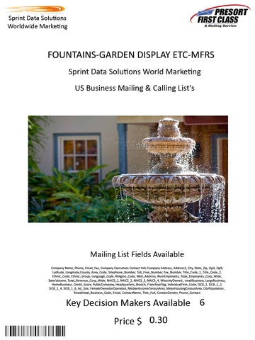 FOUNTAINS-GARDEN DISPLAY ETC-MFRS