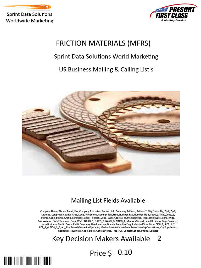 FRICTION MATERIALS (MFRS)