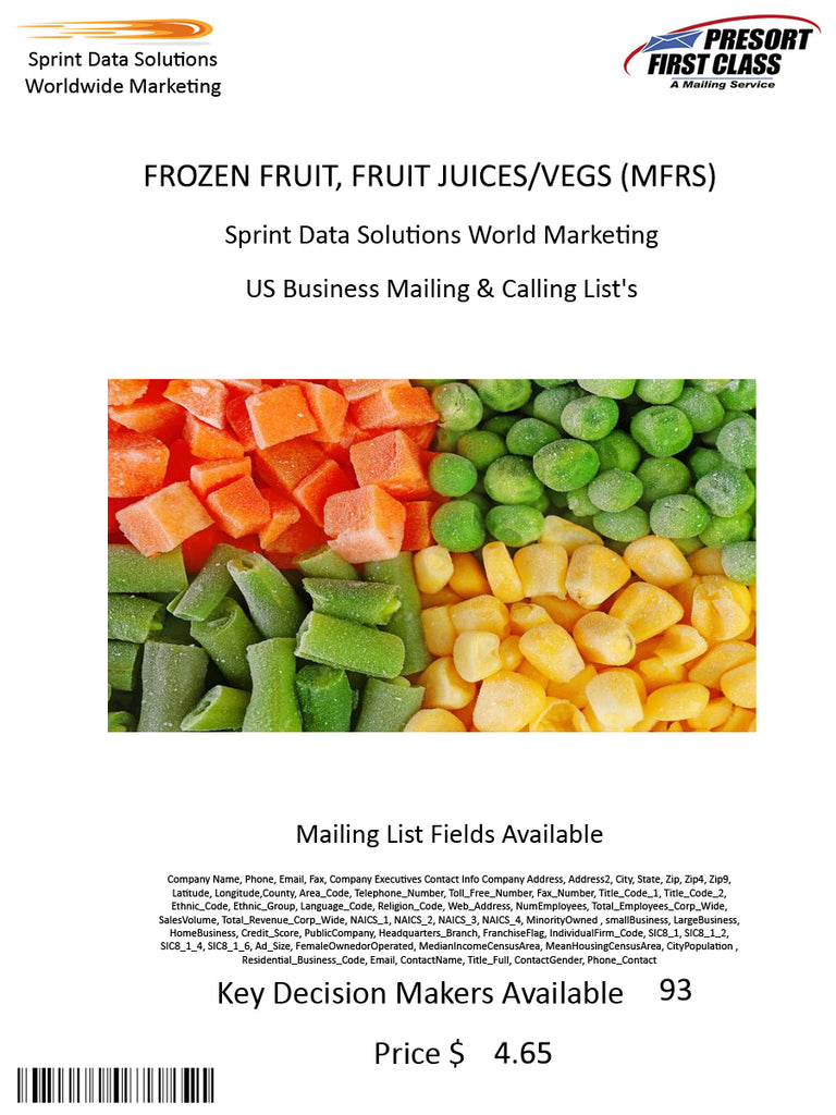 FROZEN FRUIT, FRUIT JUICES/VEGS (MFRS)