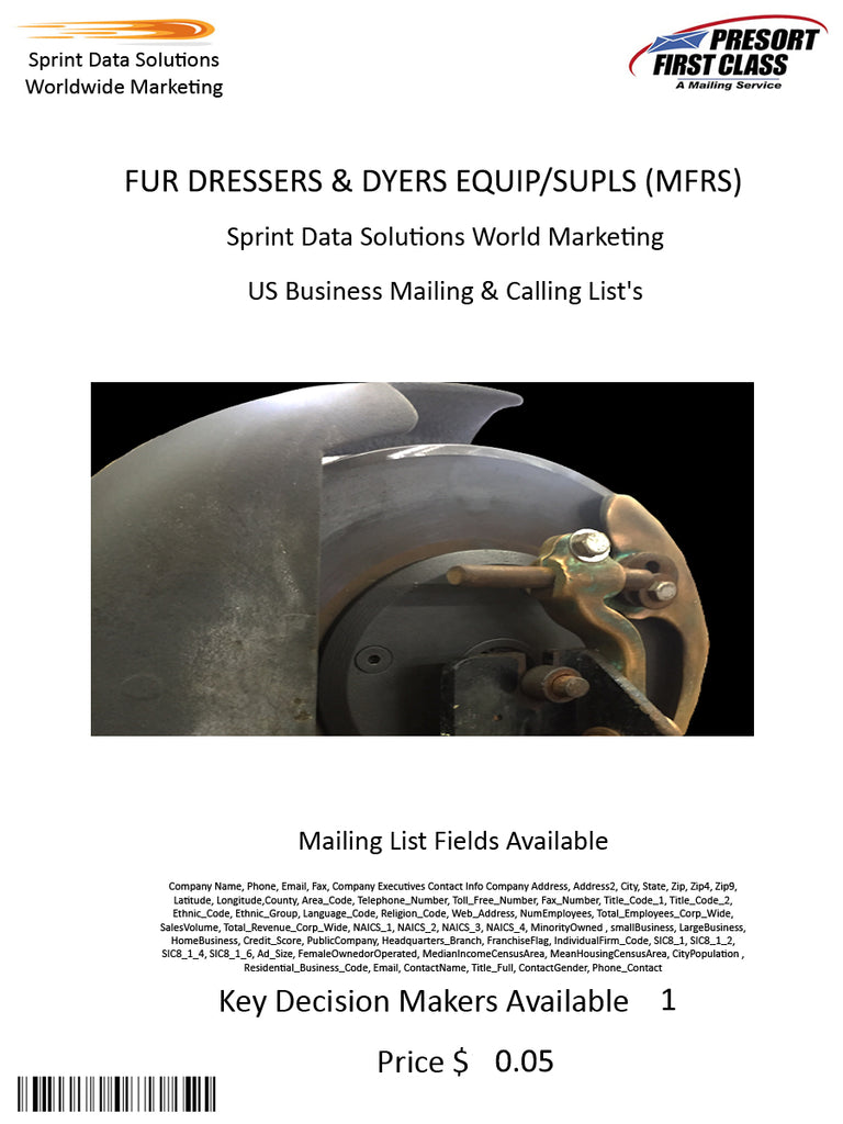 FUR DRESSERS & DYERS EQUIP/SUPLS (MFRS)